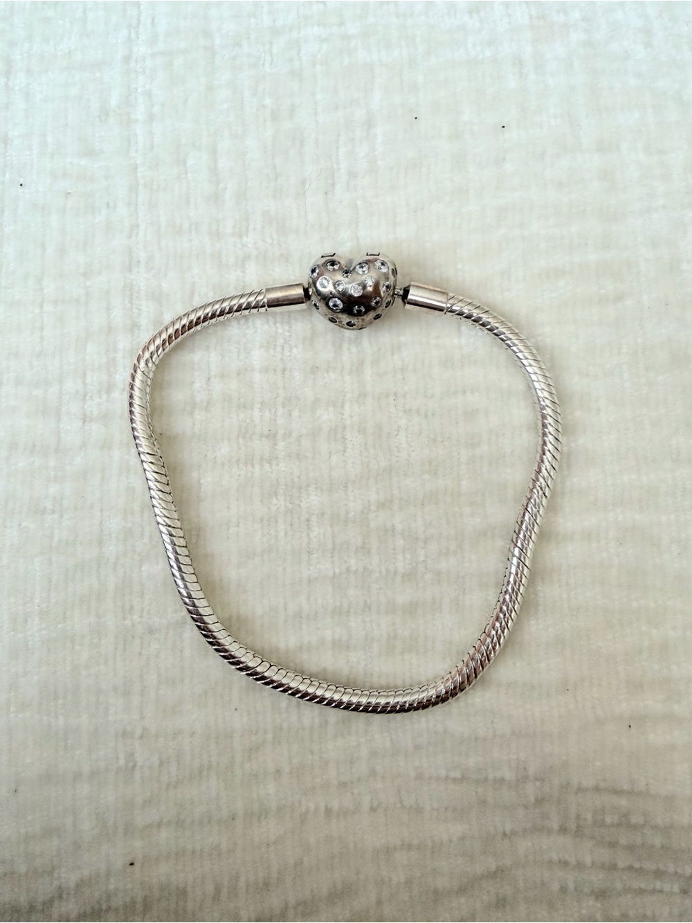Pandora Sterling Silver Lab-grown Diamond Heart Clasp Snake Chain Bracelet 16cm